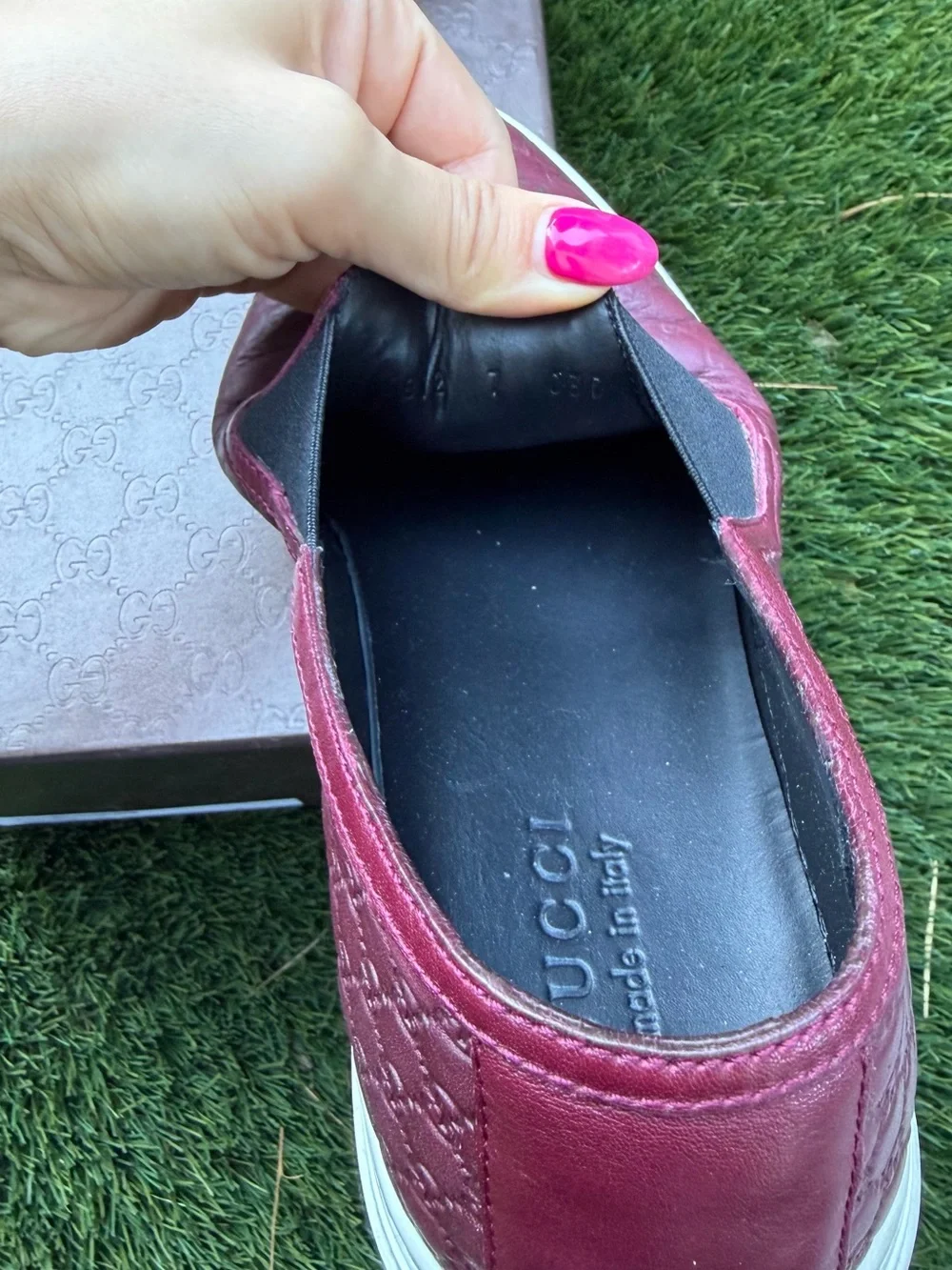 Gucci Men’s Burgundy Leather Slip-On Sneakers